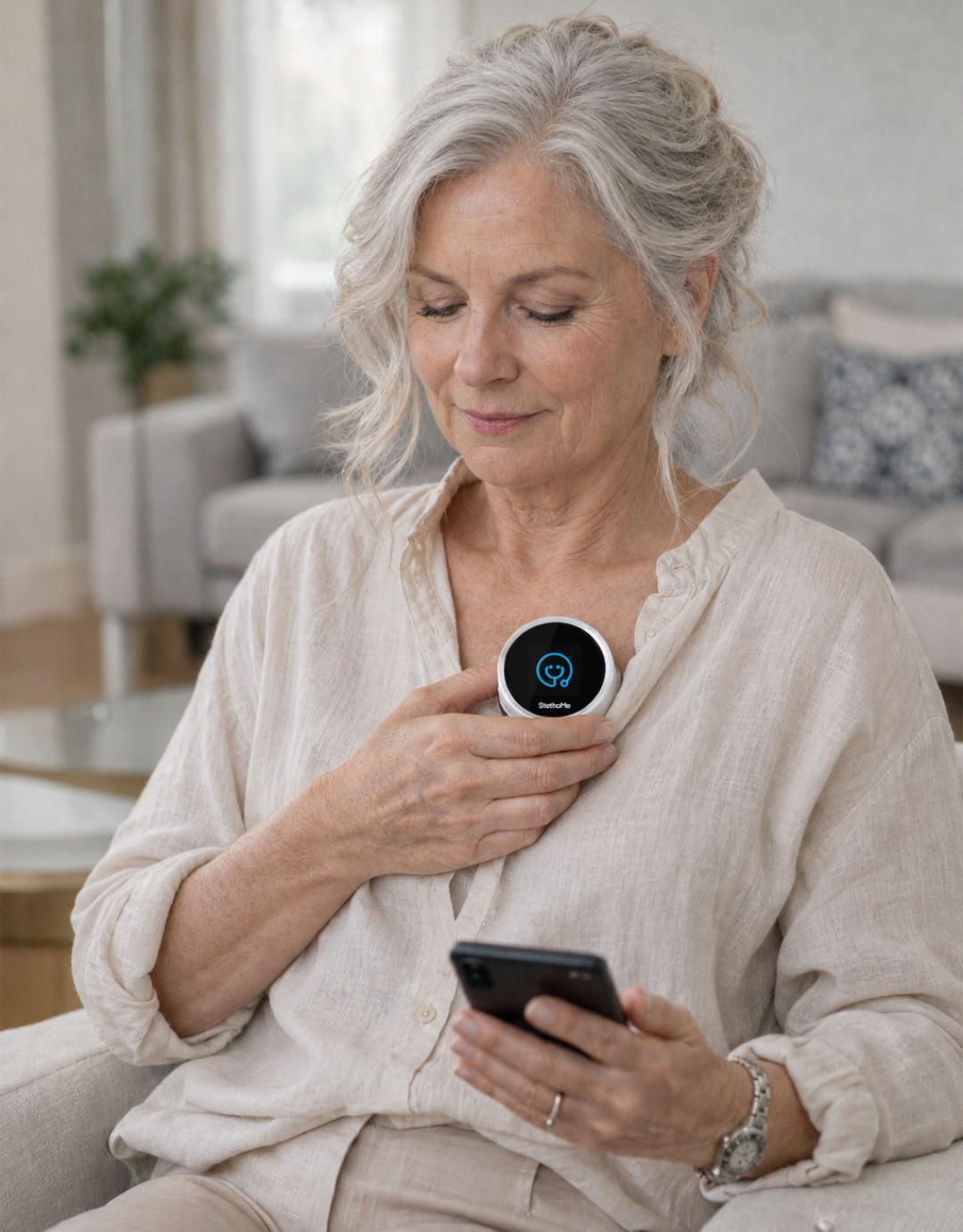 Older adult checking their StethoMe reading